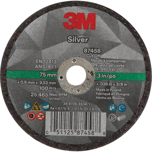 Silver Cut-Off Wheel, 3" x 0.04", 3/8"-24 Arbor, Type 1, Ceramic, 25645 RPM Pryde Industrial Inc.