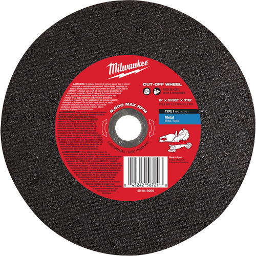 Cut-Off Wheel, 9" x 3/32", 7/8" Arbor, Type 1, 6600 RPM Pryde Industrial Inc.