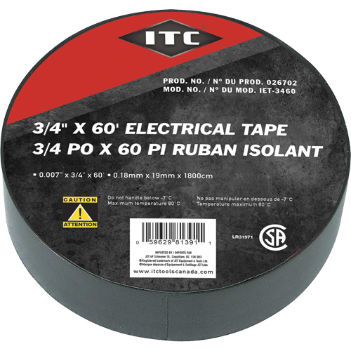IET-3460 Electrical Tape, 19 mm (3/4") x 18.28 m (60'), Black Pryde Industrial Inc.