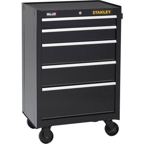 300 Series Rolling Tool Cabinet, 5 Drawers, 26-1/2" W x 18" D x 40-1/2" H, Black Pryde Industrial Inc.