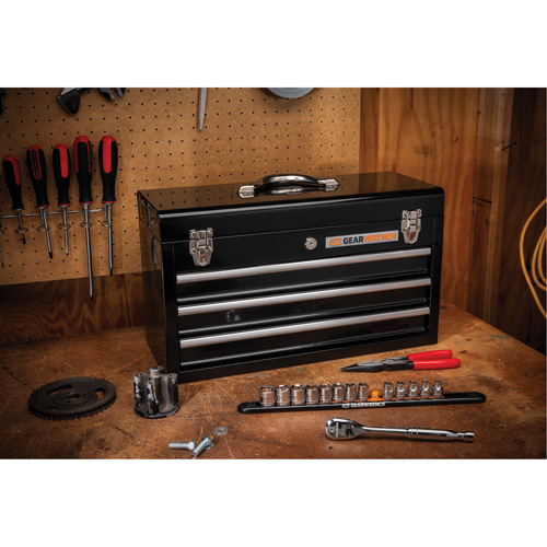 Boîte &agrave; outils portative, 20" la, 3 tiroirs, Noir Pryde Industrial Inc.