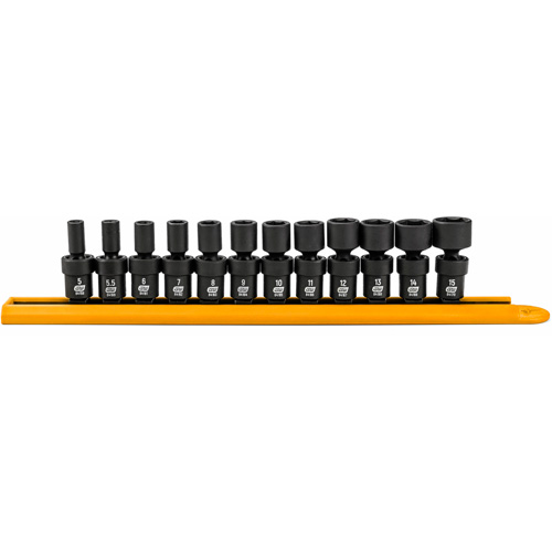 Jeu de 12 douilles m&eacute;triques flexibles universelles &agrave; chocs 1/4" &agrave; 6 pans Pryde Industrial Inc.