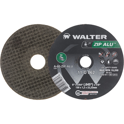 Meule &agrave; tronçonner Zip Alu, 6" x 3/64", Arbre de 7/8", Type 1, Oxyde d'aluminium, 10 200 Tr/min Pryde Industrial Inc.