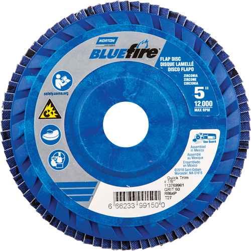 Disque &agrave; lamelles &agrave; grain grossier BlueFire, 5" x 7/8", Type 27, Grain 60, Alumine de zirconium Pryde Industrial Inc.
