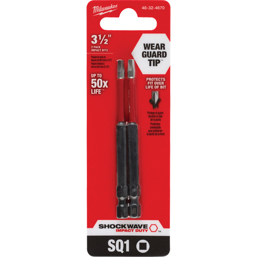 Embout de tournevis Shockwave Impact Duty, Carr&eacute;e, Embout #1, Prise 1/4", Longueur 3-1/2" Pryde Industrial Inc.