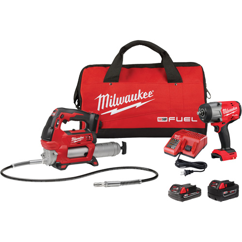 Ensemble de cl&eacute; &agrave; chocs &agrave; couple &eacute;lev&eacute;, anneau &agrave; friction et pistolet graisseur M18 Fuel, Lithium-ion, 18 V Pryde Industrial Inc.