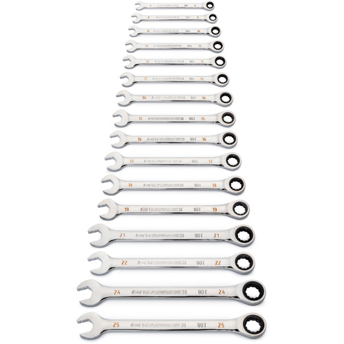 Jeu de cl&eacute;s &agrave; 12 pans et 90 dents, Combinaison &agrave; cliquet, 16 morceaux, M&eacute;trique Pryde Industrial Inc.