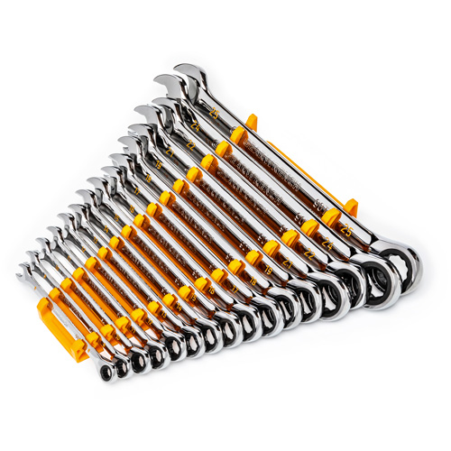 Jeu de cl&eacute;s &agrave; 12 pans et 90 dents, Combinaison &agrave; cliquet, 16 morceaux, M&eacute;trique Pryde Industrial Inc.