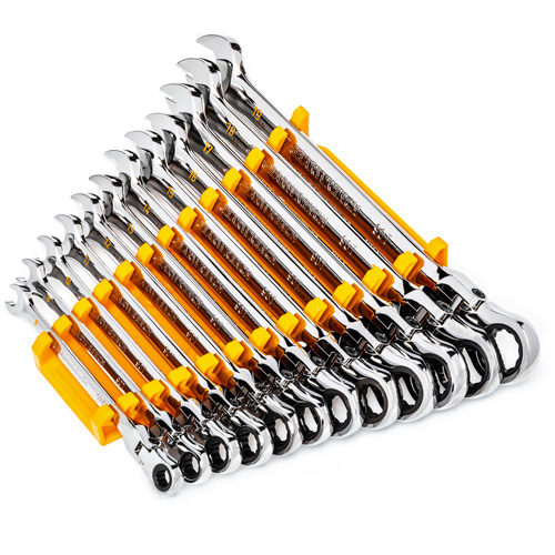 Jeu de cl&eacute;s &agrave; 12 pans et 90 dents, T&ecirc;te articul&eacute;e/Combinaison &agrave; cliquet, 12 morceaux, M&eacute;trique Pryde Industrial Inc.