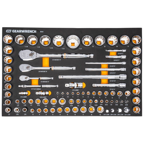 1/4", 3/8" & 1/2" 90-Tooth SAE/Metric Mechanics Tool Set with Foam Storage Tray Pryde Industrial Inc.