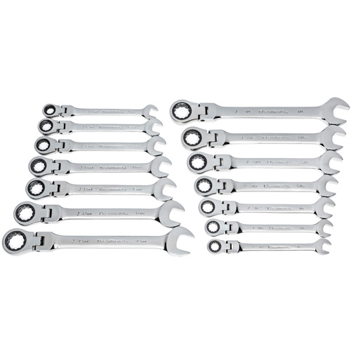 72-Tooth 12 Point Wrench Set, Flex Head/Ratcheting Combination, 14 Pieces, Imperial and Metric Pryde Industrial Inc.