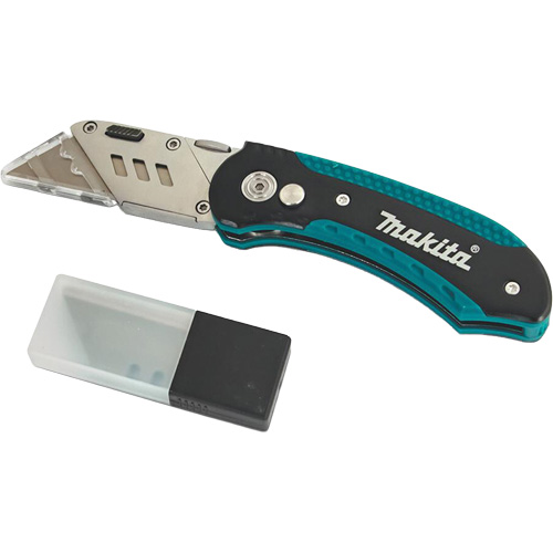 Folding Quick-Change Jobsite Utility Knife with 10-Piece Replacement Blades, Steel Blade Pryde Industrial Inc.