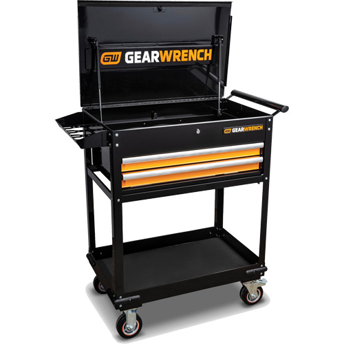 Utility Cart, 2 Drawers, 32-1/2" W x 42" H, Black/Orange Pryde Industrial Inc.