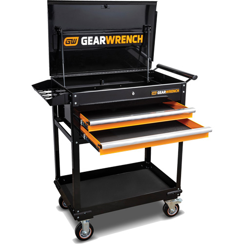 Utility Cart, 2 Drawers, 32-1/2" W x 42" H, Black/Orange Pryde Industrial Inc.