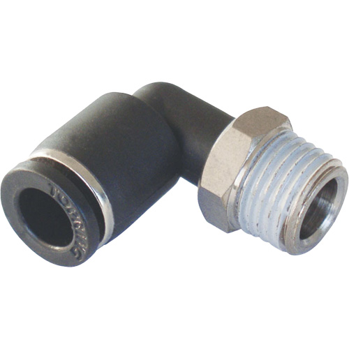 MAXFIT Push-to-Connect to Male NPT Elbow Adapter, 3/8" x 1/2" Dia., PBT Polymer Pryde Industrial Inc.