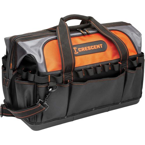 20" Contractor Tool Bag, 1680 Denier/Polyester, 31 Pockets, Black/Grey/Orange Pryde Industrial Inc.