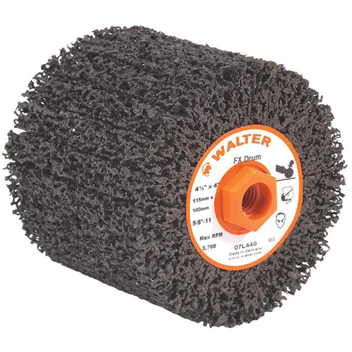 FX Cleaning & Finishing Drum, 4-1/4" Dia. x 4" W, 5/8"-11 Arbor, Coarse Grit Pryde Industrial Inc.