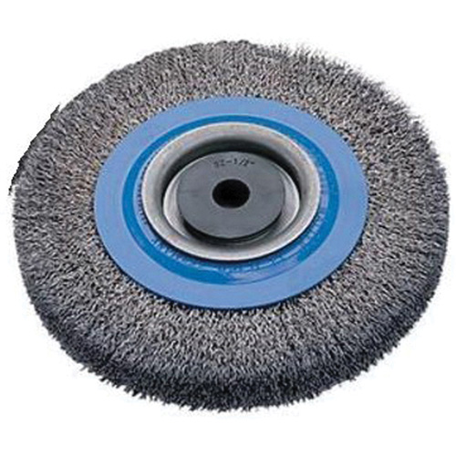 Crimped Wire Bench Wheel Brush, 6" Dia., 0.0118" Fill, 1/2" - 1-1/4" Arbor Pryde Industrial Inc.