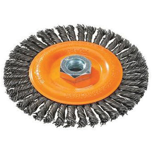 Brosse &agrave; fils nou&eacute;s pour cordons de soudure, Dia. 4", Fils 0,02", Arbre 5/8"-11, Acier Pryde Industrial Inc.