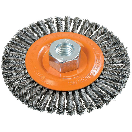 Brosse &agrave; fils nou&eacute;s pour cordons de soudure, Dia. 4-1/2", Fils 0,02", Arbre 5/8"-11, Acier Pryde Industrial Inc.