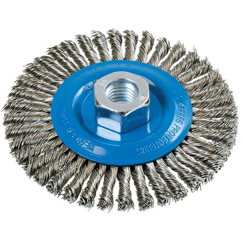 Stringer Bead Knotted Wire Brush, 4-1/2" Dia., 0.02" Fill, 5/8"-11 Arbor, Aluminum/Stainless Steel Pryde Industrial Inc.