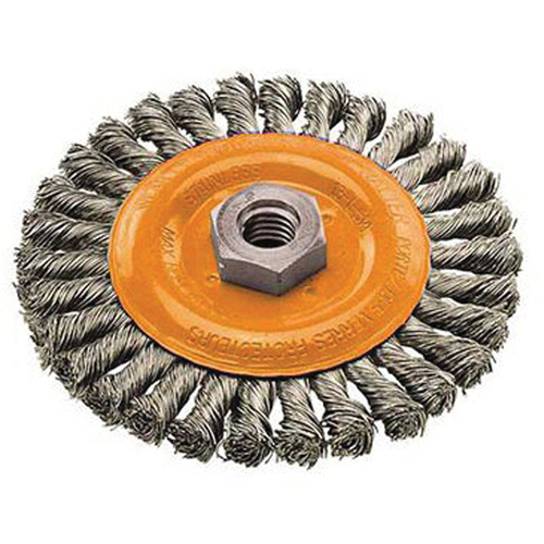 Brosse rotative &agrave; fils nou&eacute;s large, Dia. 4", Fils 0,02", Arbre 5/8"-11, Acier Pryde Industrial Inc.