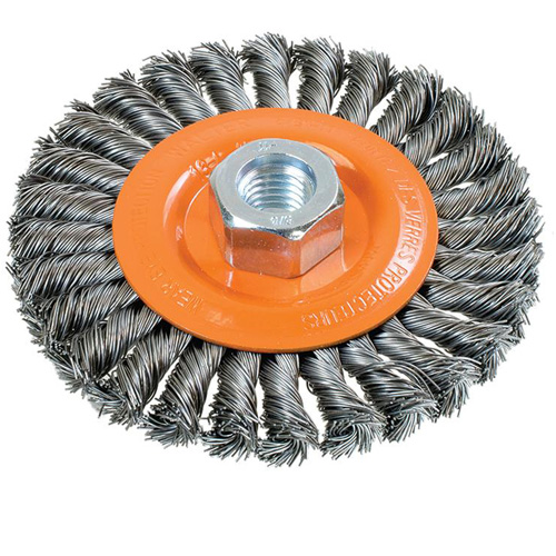 Wide Knotted Wire Wheel Brush, 4-1/2" Dia., 0.02" Fill, 5/8"-11 Arbor, Steel Pryde Industrial Inc.