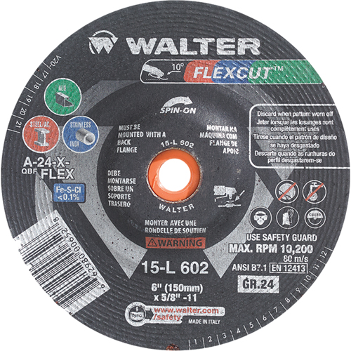 Meules &agrave; moyeu d&eacute;port&eacute; Flexcut, 5", 60 Grain, Oxyde d'aluminium, 5/8"-11, 12 200 Tr/min, Type 29 Pryde Industrial Inc.