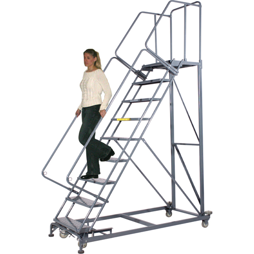 Heavy-Duty Stairway Slope Ladders, 11 Steps, Perforated, 50° Incline, 110" High Pryde Industrial Inc.