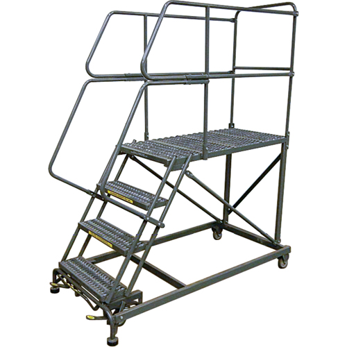Mobile Work Platforms, Steel, 6 Steps, 60" H, 48" D, 24" Step, Serrated Pryde Industrial Inc.
