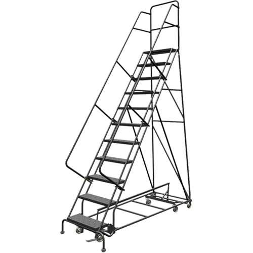 All Directional Rolling Ladder, 11 Steps, 24" Step Width, 110" Platform Height, Steel Pryde Industrial Inc.