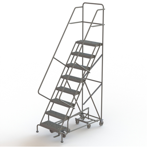 All Directional Rolling Ladder, 8 Steps, 24" Step Width, 80" Platform Height, Steel Pryde Industrial Inc.