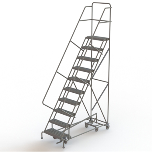 All Directional Rolling Ladder, 10 Steps, 24" Step Width, 100" Platform Height, Steel Pryde Industrial Inc.