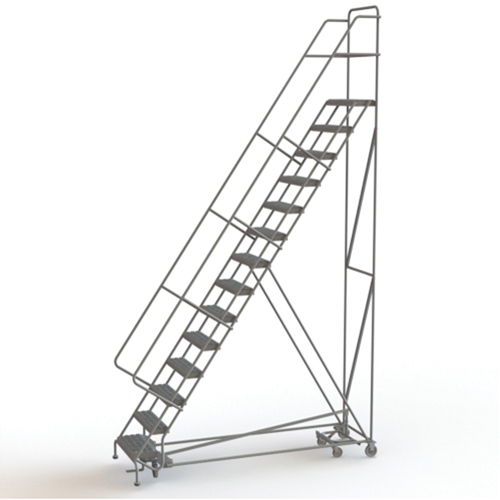All Directional Rolling Ladder, 14 Steps, 24" Step Width, 140" Platform Height, Steel Pryde Industrial Inc.