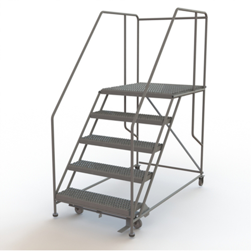 Mobile Work Platform, Steel, 5 Steps, 50" H, 36" D, 36" Step, Serrated Pryde Industrial Inc.