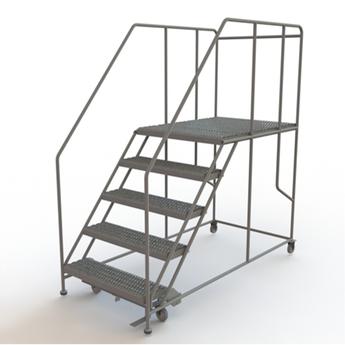 Mobile Work Platform, Steel, 5 Steps, 50" H, 48" D, 36" Step, Serrated Pryde Industrial Inc.