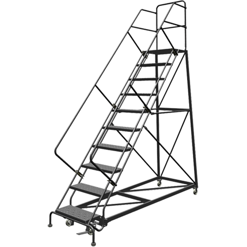 Safety Slope Rolling Ladder, 10 Steps, Perforated, 50° Incline, 100" High Pryde Industrial Inc.