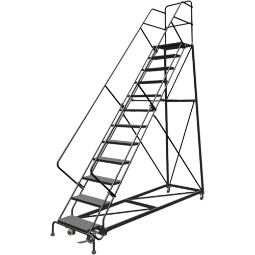 Safety Slope Rolling Ladder, 12 Steps, Perforated, 50° Incline, 120" High Pryde Industrial Inc.