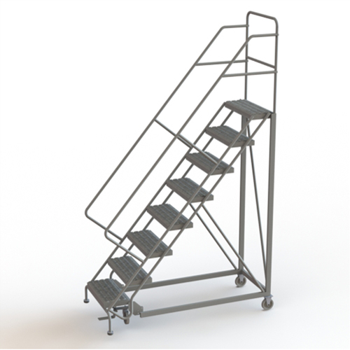 Safety Slope Rolling Ladder, 8 Steps, Serrated, 50° Incline, 80" High Pryde Industrial Inc.
