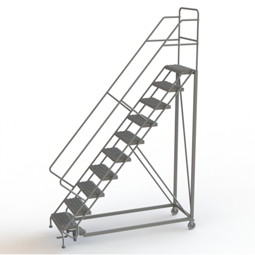 Safety Slope Rolling Ladder, 10 Steps, Serrated, 50° Incline, 100" High Pryde Industrial Inc.