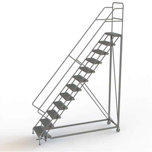 Safety Slope Rolling Ladder, 12 Steps, Serrated, 50° Incline, 120" High Pryde Industrial Inc.