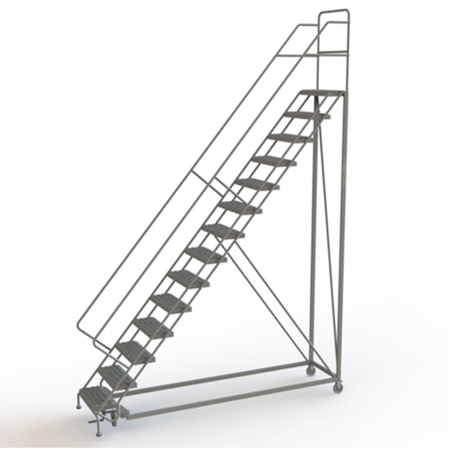 Safety Slope Rolling Ladder, 14 Steps, Serrated, 50° Incline, 140" High Pryde Industrial Inc.