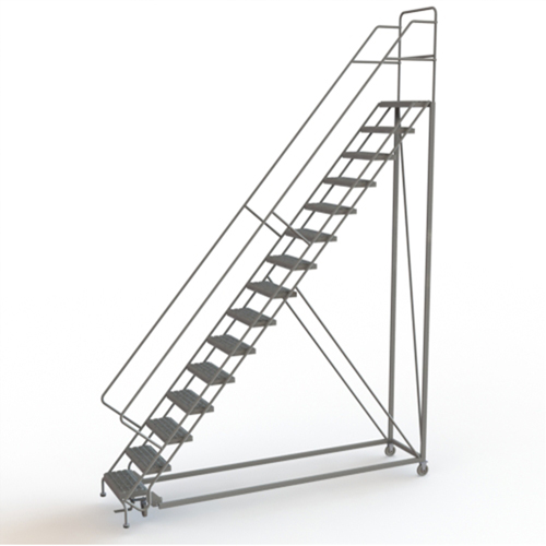 Safety Slope Rolling Ladder, 15 Steps, Serrated, 50° Incline, 150" High Pryde Industrial Inc.