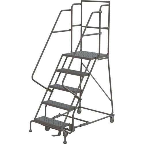 Deep Top Step Rolling Ladder, 5 Steps, 24" Step Width, 50" Platform Height, Steel Pryde Industrial Inc.