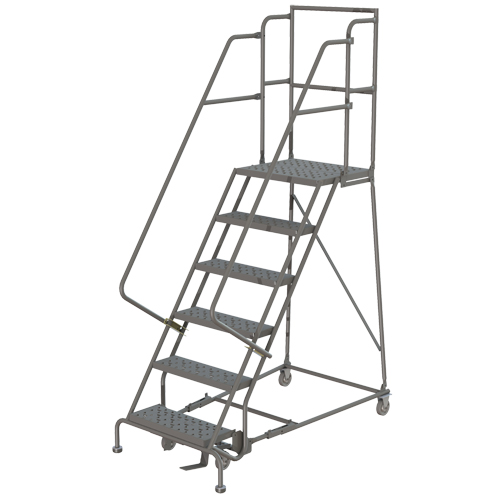 Deep Top Step Rolling Ladder, 10 Steps, 24" Step Width, 100" Platform Height, Steel Pryde Industrial Inc.