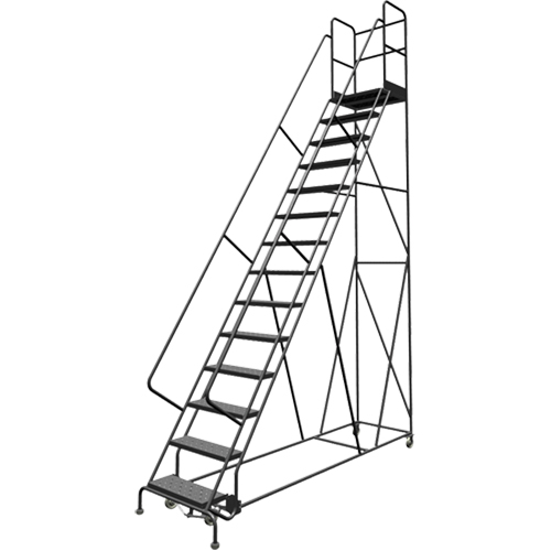 Deep Top Step Rolling Ladder, 14 Steps, 24" Step Width, 140" Platform Height, Steel Pryde Industrial Inc.