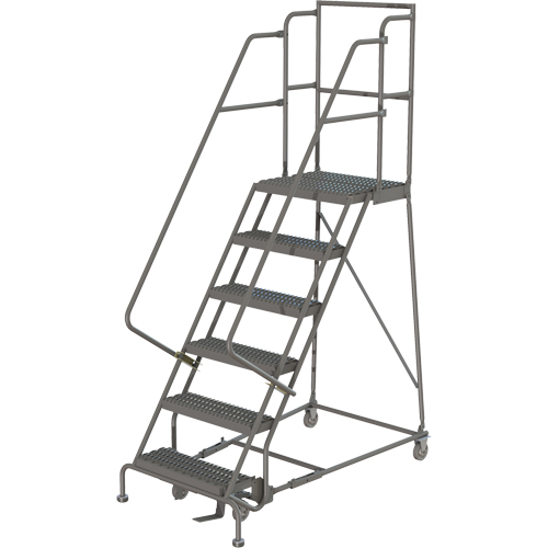 Deep Top Step Rolling Ladder, 6 Steps, 16" Step Width, 60" Platform Height, Steel Pryde Industrial Inc.