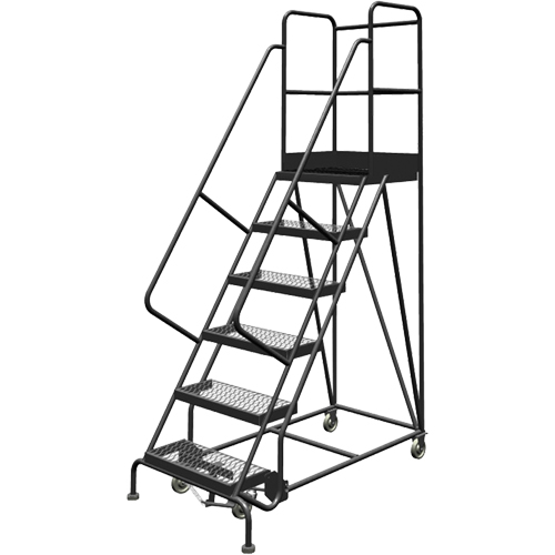 Deep Top Step Rolling Ladder, 6 Steps, 24" Step Width, 60" Platform Height, Steel Pryde Industrial Inc.