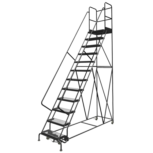 Deep Top Step Rolling Ladder, 8 Steps, 24" Step Width, 80" Platform Height, Steel Pryde Industrial Inc.