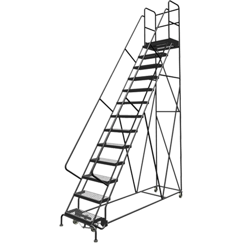 Escabeaux roulants &agrave; dessus profond, 13 marches, Largeur de la marche 24", Hauteur de la plateforme 130", Acier Pryde Industrial Inc.